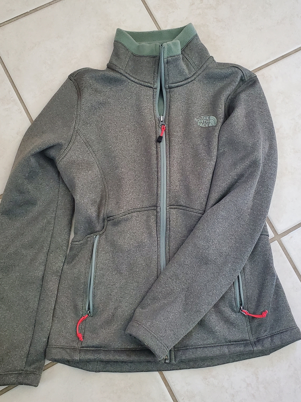 The North Face Women's Gray Green Trim Full-Zip Utility Fleece